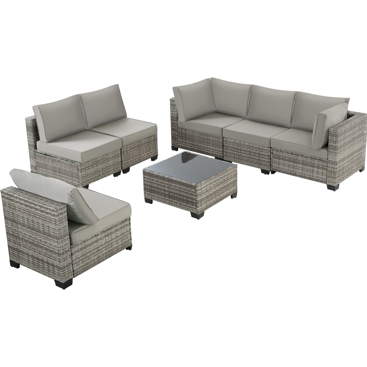 7-Piece Grey Rattan Patio Sectional Sofa Set - Outdoor Conversation Furniture