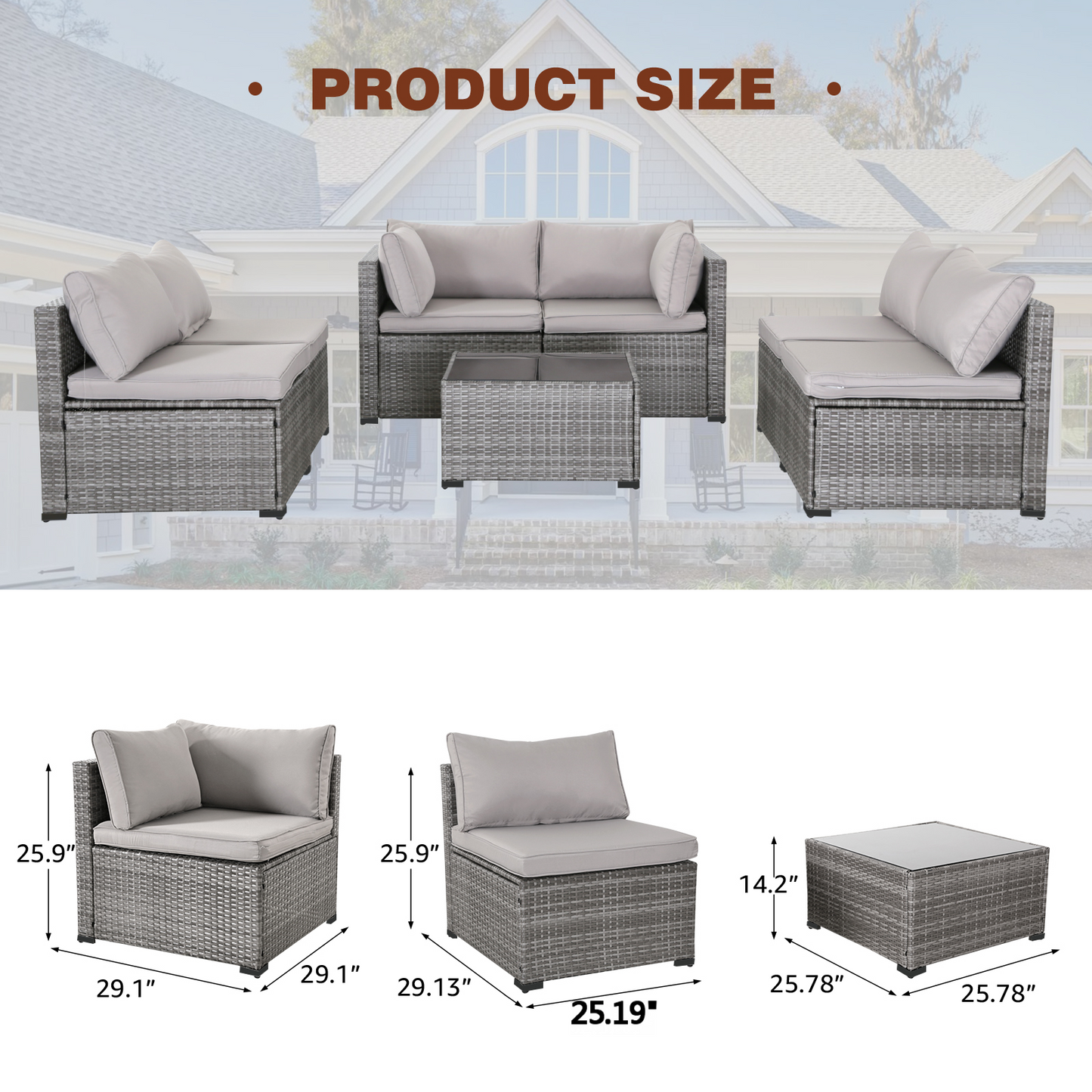7-Piece Grey Rattan Patio Sectional Sofa Set - Outdoor Conversation Furniture