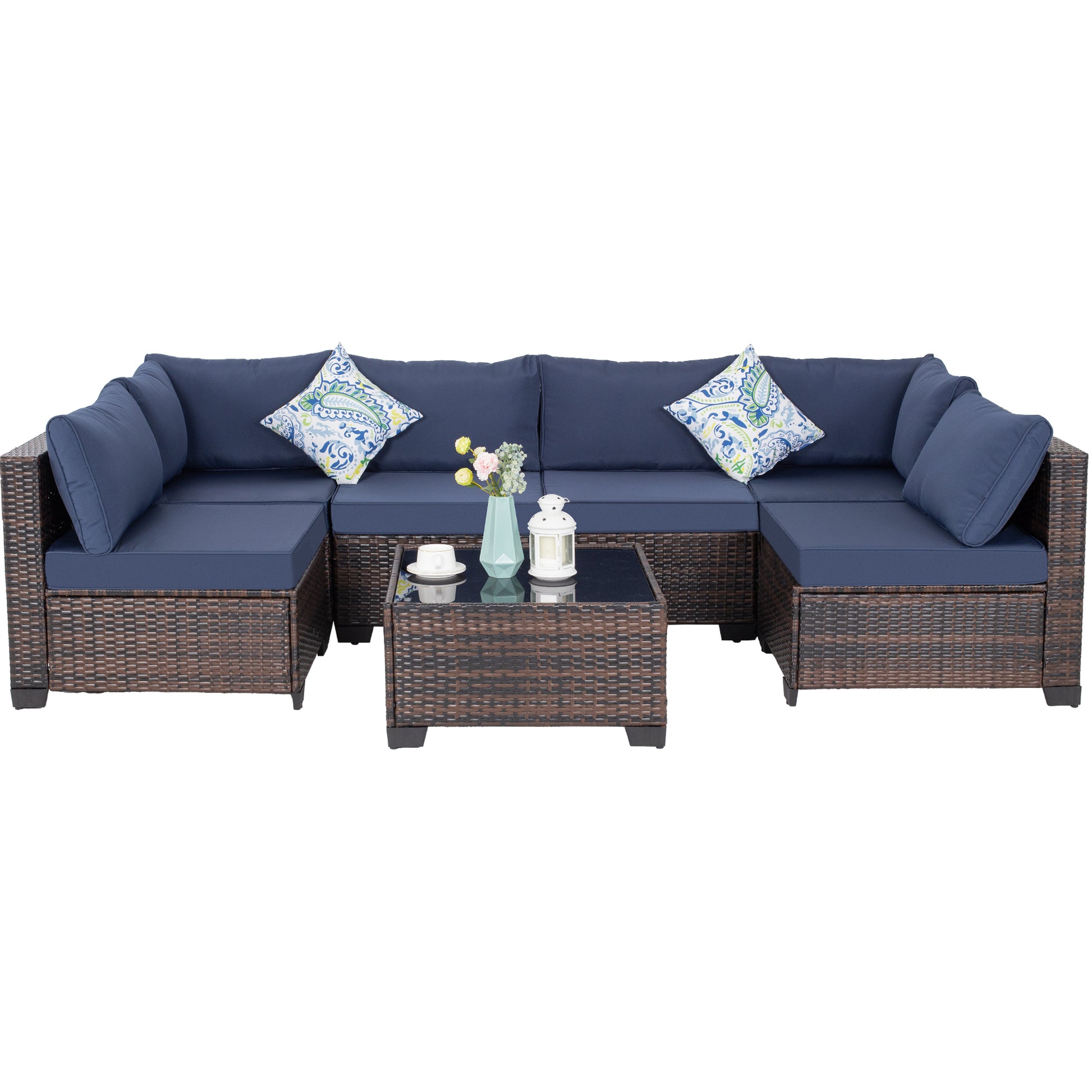 Modular Brown Outdoor Patio Set with Foam Cushions for Poolside Living