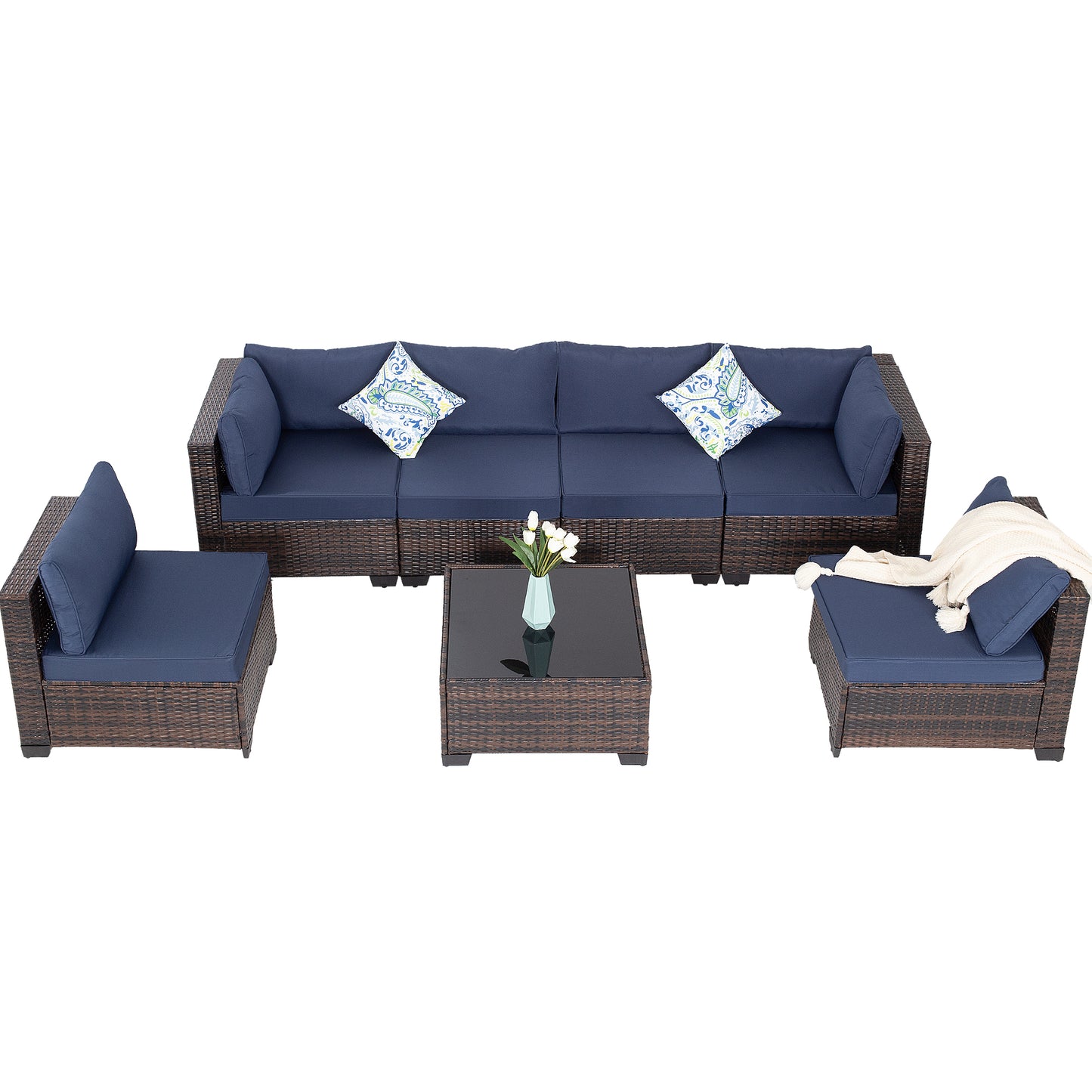 Modular Brown Outdoor Patio Set with Foam Cushions for Poolside Living