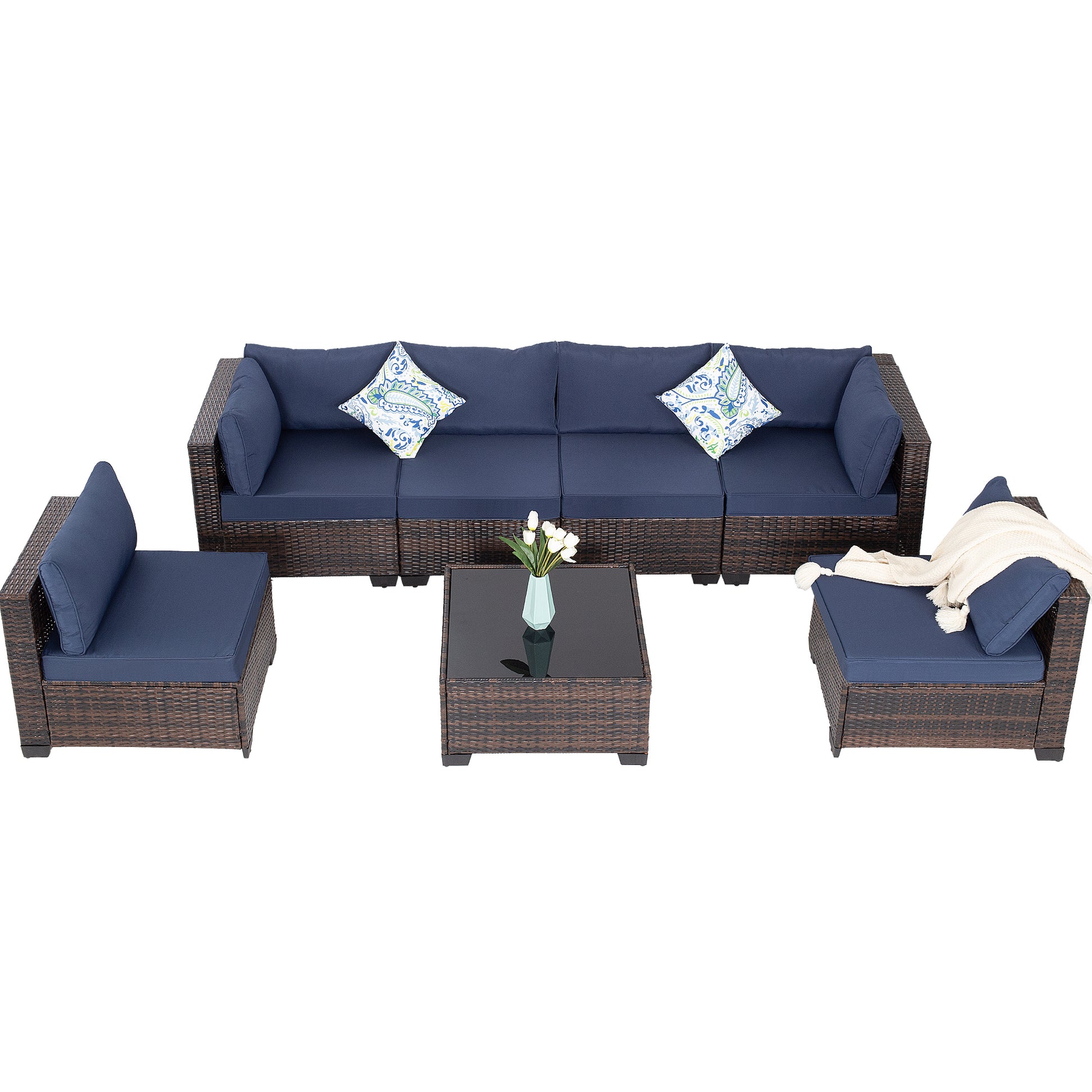 Modular Brown Outdoor Patio Set with Foam Cushions for Poolside Living
