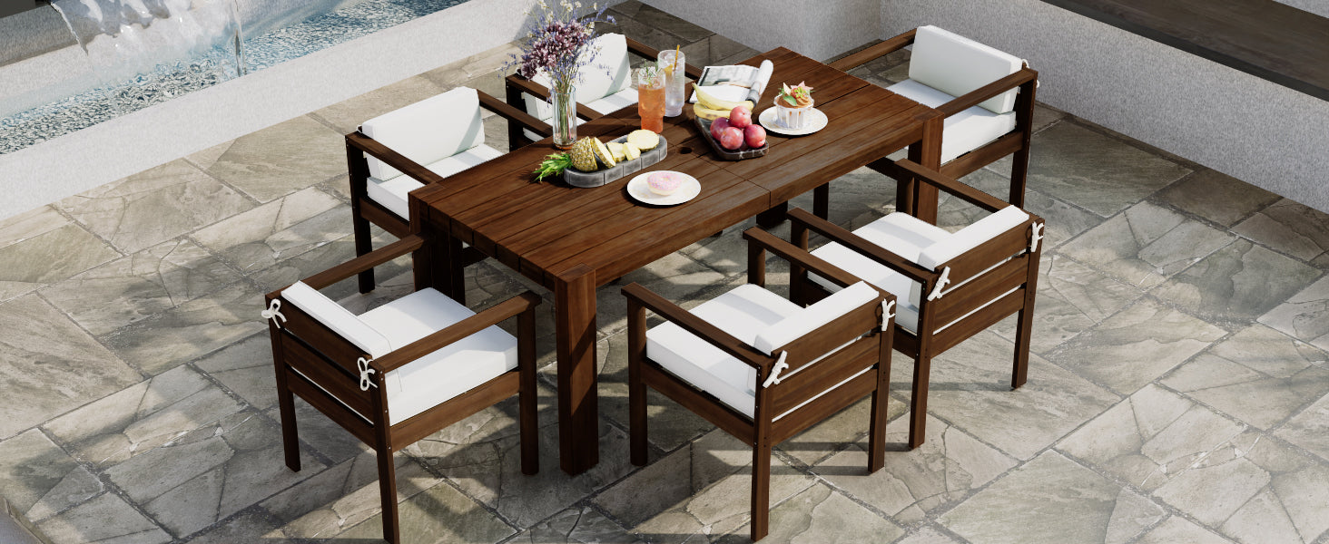 6-Person Acacia Wood Patio Dining Set Outdoor Table and Chairs