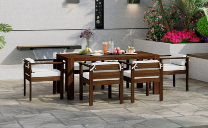 6-Person Acacia Wood Patio Dining Set Outdoor Table and Chairs