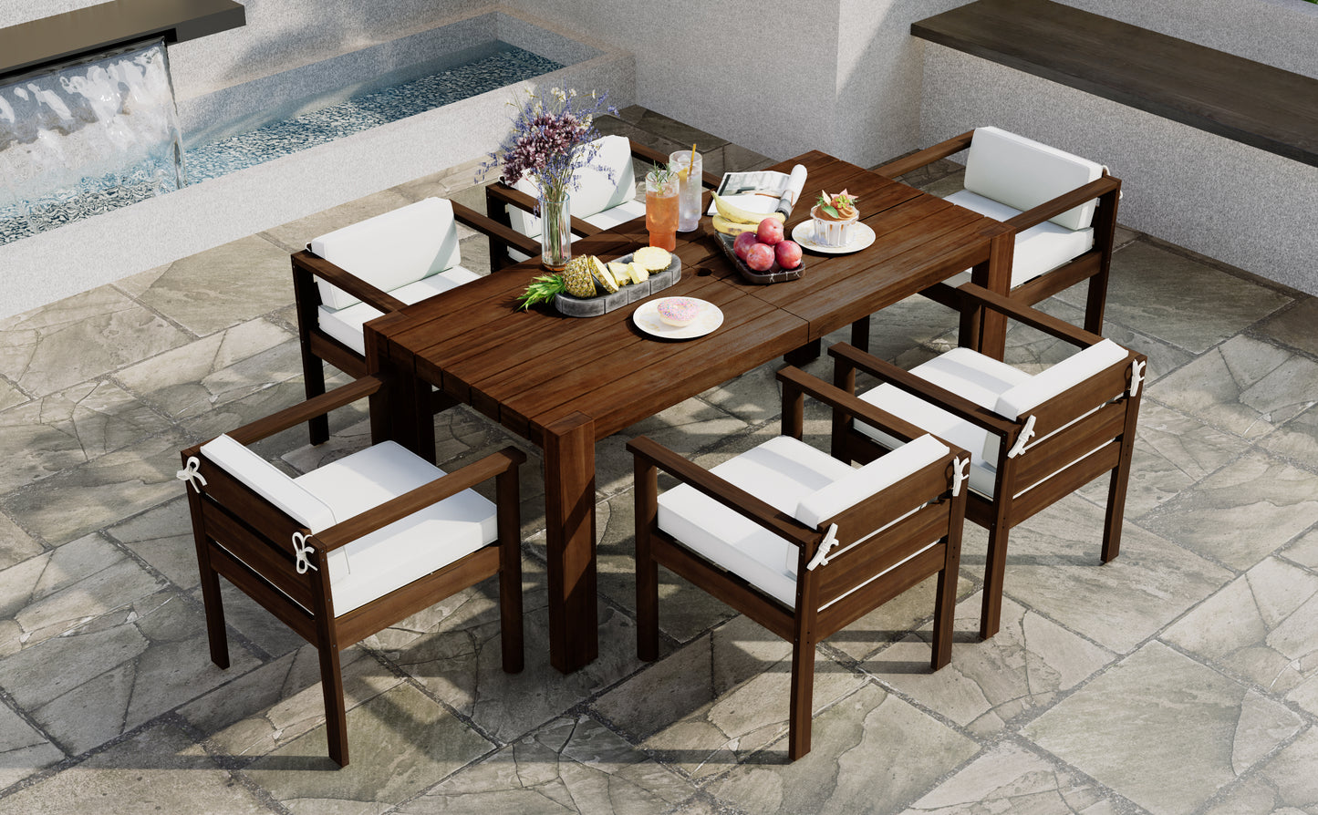 6-Person Acacia Wood Patio Dining Set Outdoor Table and Chairs