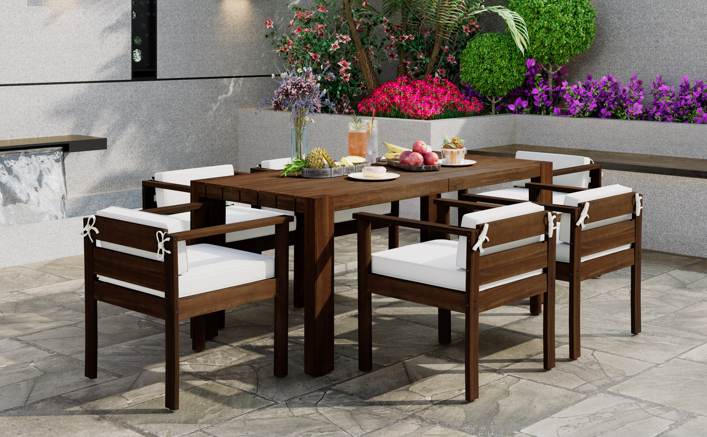 6-Person Acacia Wood Patio Dining Set Outdoor Table and Chairs