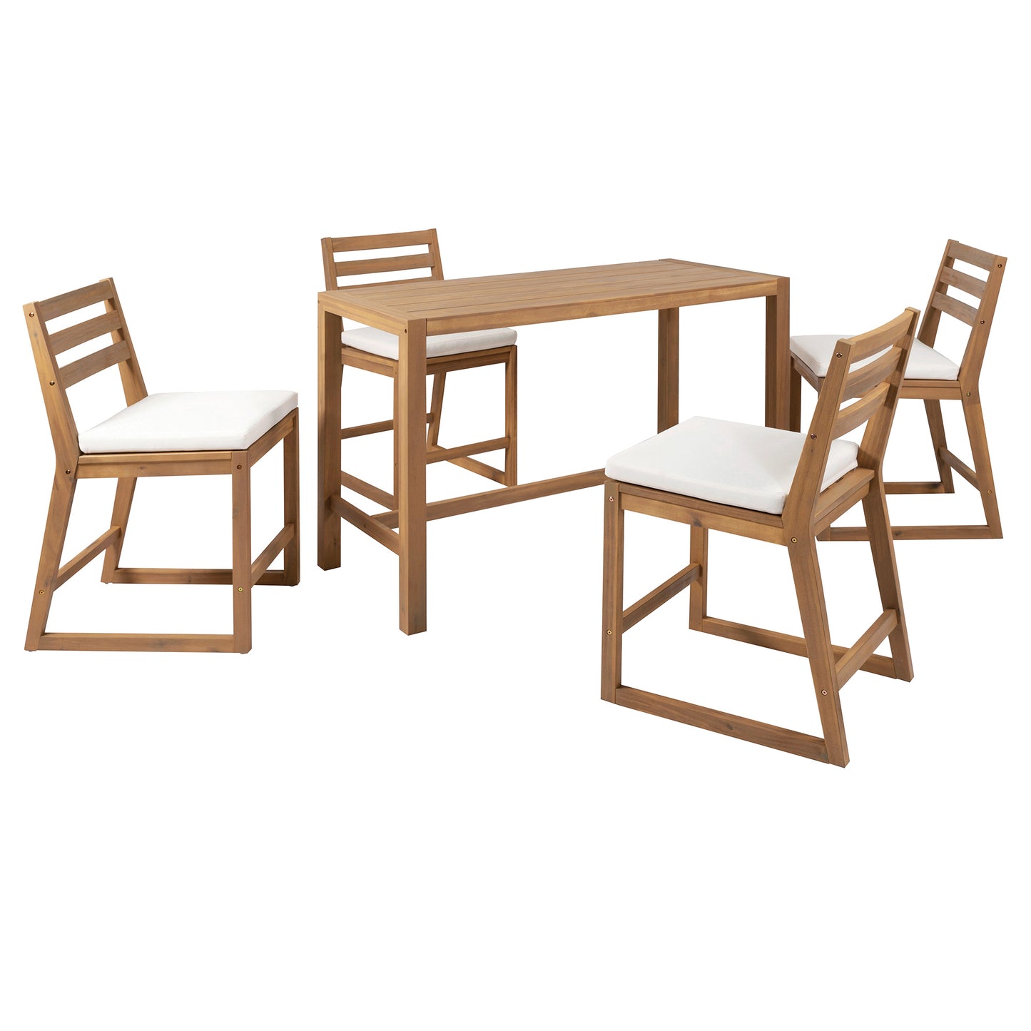 Light Teak Acacia Wood Patio Bar Set - 5 Piece Outdoor Table & Chairs