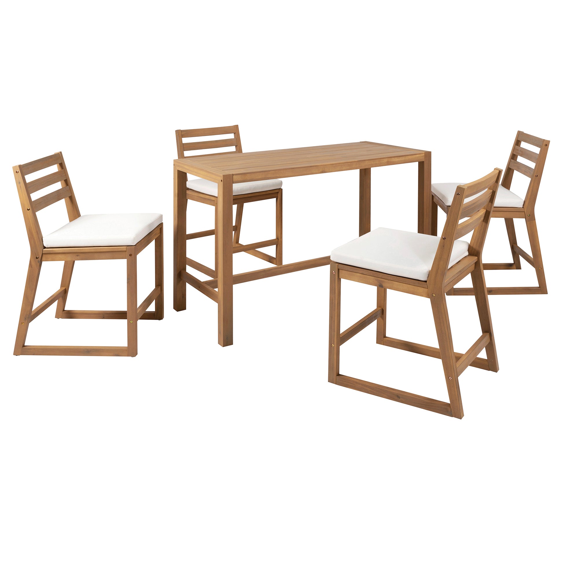 Light Teak Acacia Wood Patio Bar Set - 5 Piece Outdoor Table & Chairs