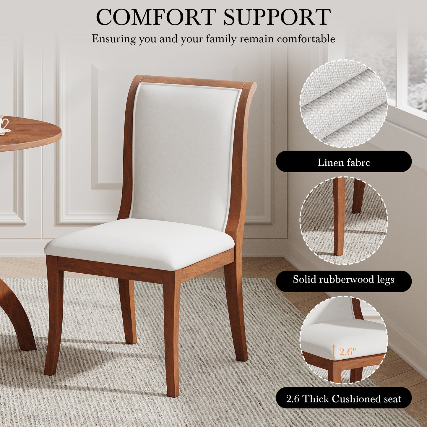White Walnut Dining Table Set - 39.4" Round Table with 2 Chairs