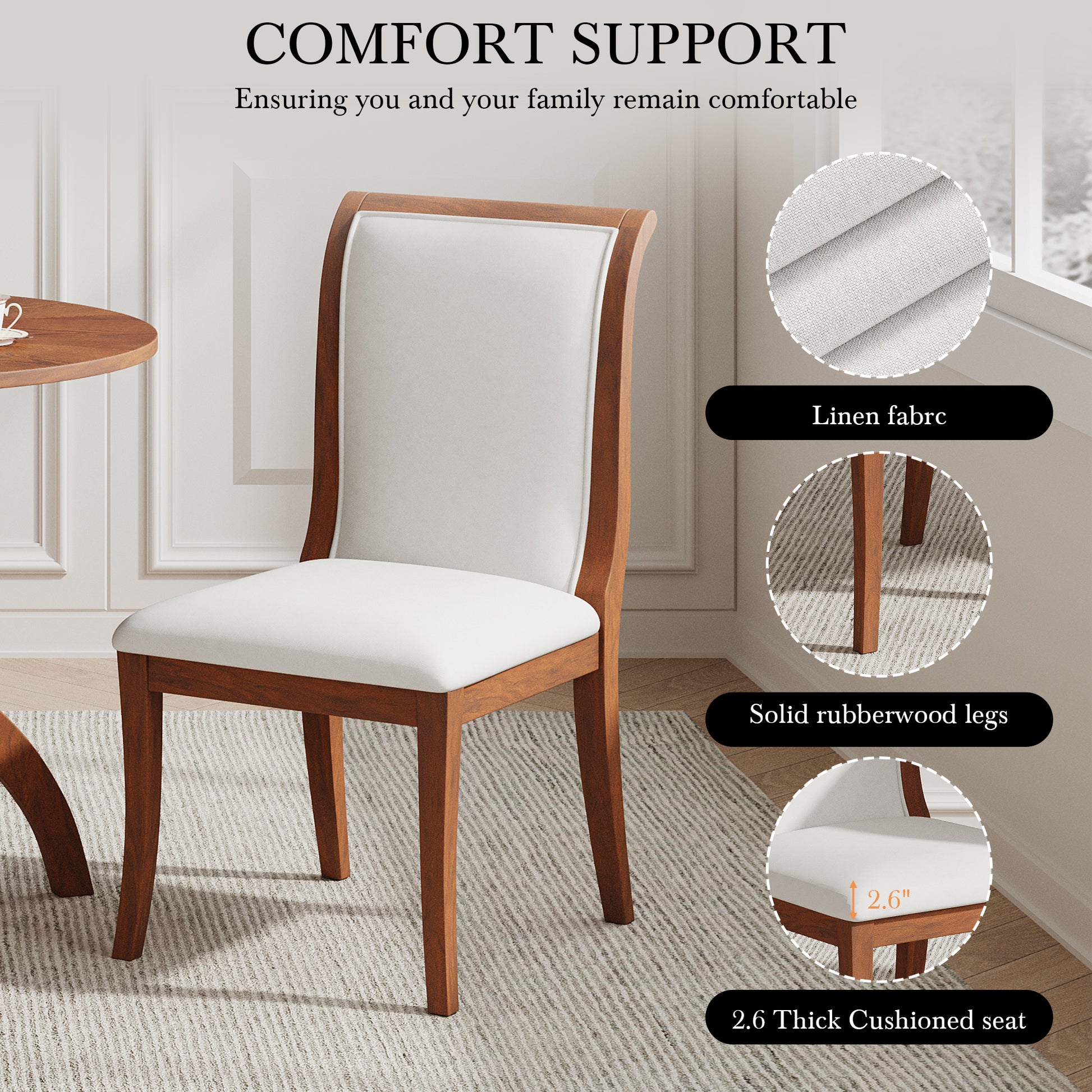 White Walnut Dining Table Set - 39.4" Round Table with 2 Chairs