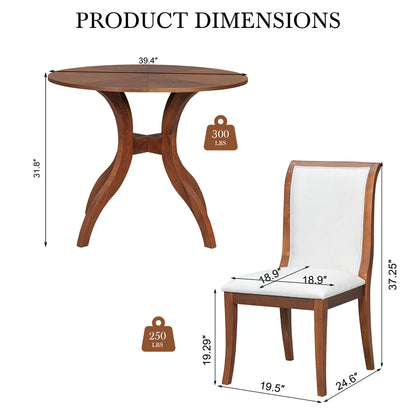 White Walnut Dining Table Set - 39.4" Round Table with 2 Chairs