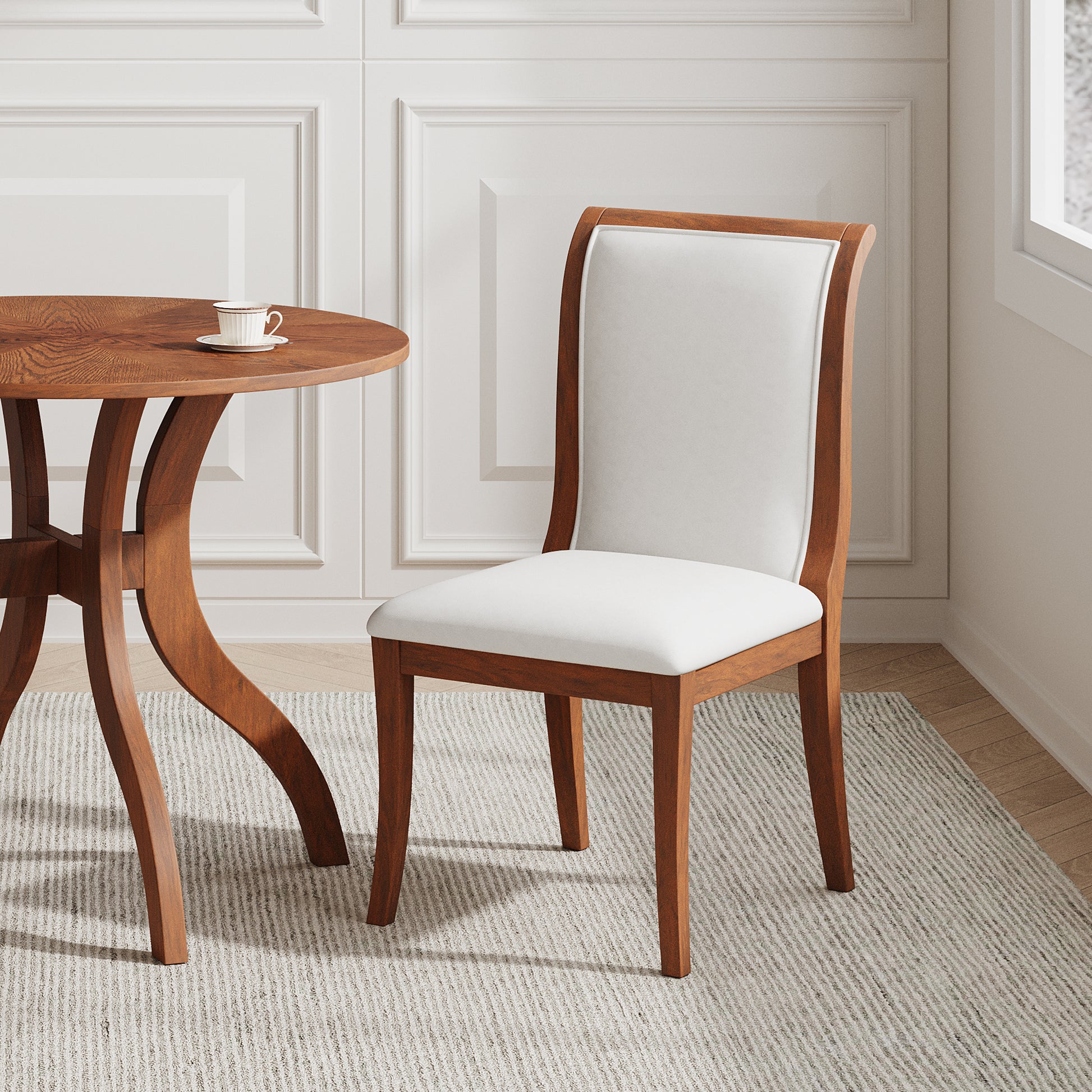 White Walnut Dining Table Set - 39.4" Round Table with 2 Chairs