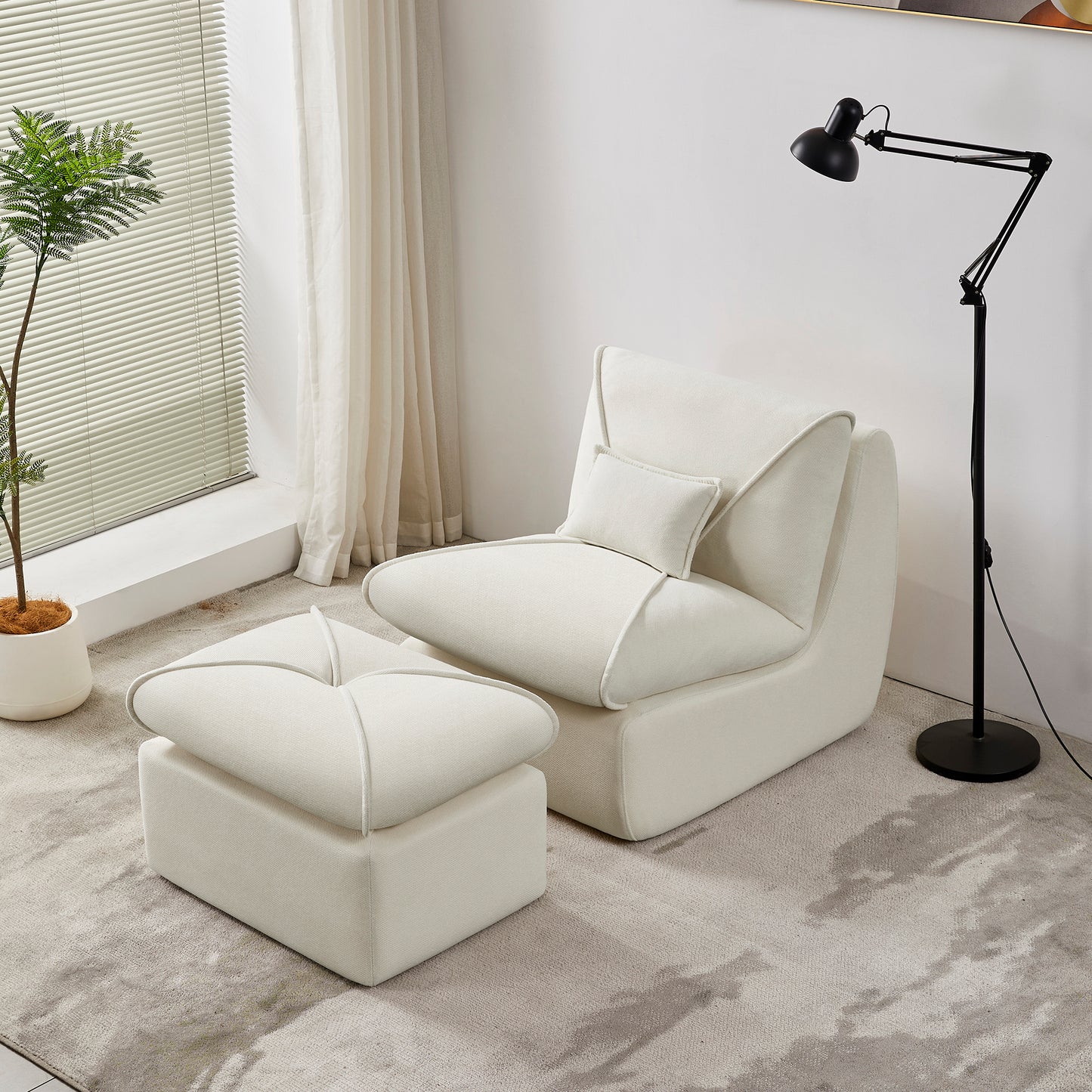 Compressed Lounge Chair with Ottoman, Modern Sofa for Small Spaces, Comfortable Upholstered Sofa for Living Room, Bedroom, or Studio