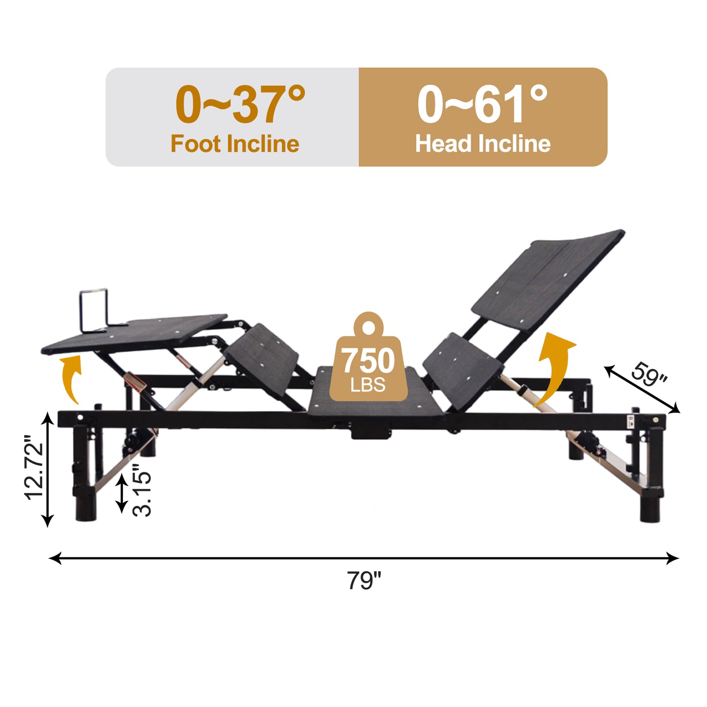 Antique Black Adjustable Bedbase Queen - Steel Wood Frame