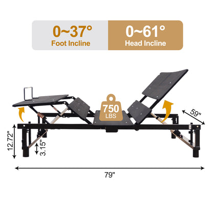 Antique Black Adjustable Bedbase Queen - Steel Wood Frame