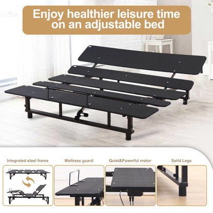 Antique Black Adjustable Bedbase Queen - Steel Wood Frame
