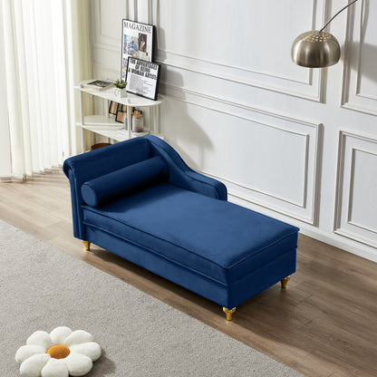 Navy Blue Velvet Chaise Lounge - Storage Sofa Chair