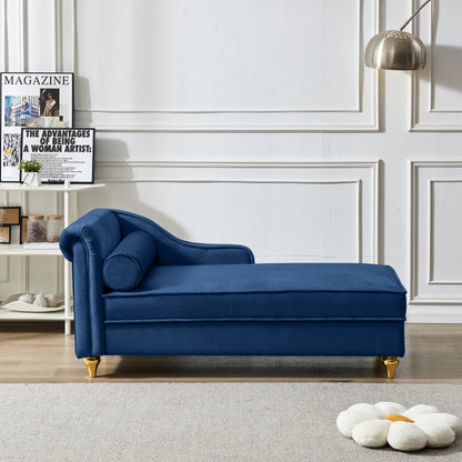 Navy Blue Velvet Chaise Lounge - Storage Sofa Chair