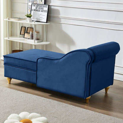Navy Blue Velvet Chaise Lounge - Storage Sofa Chair