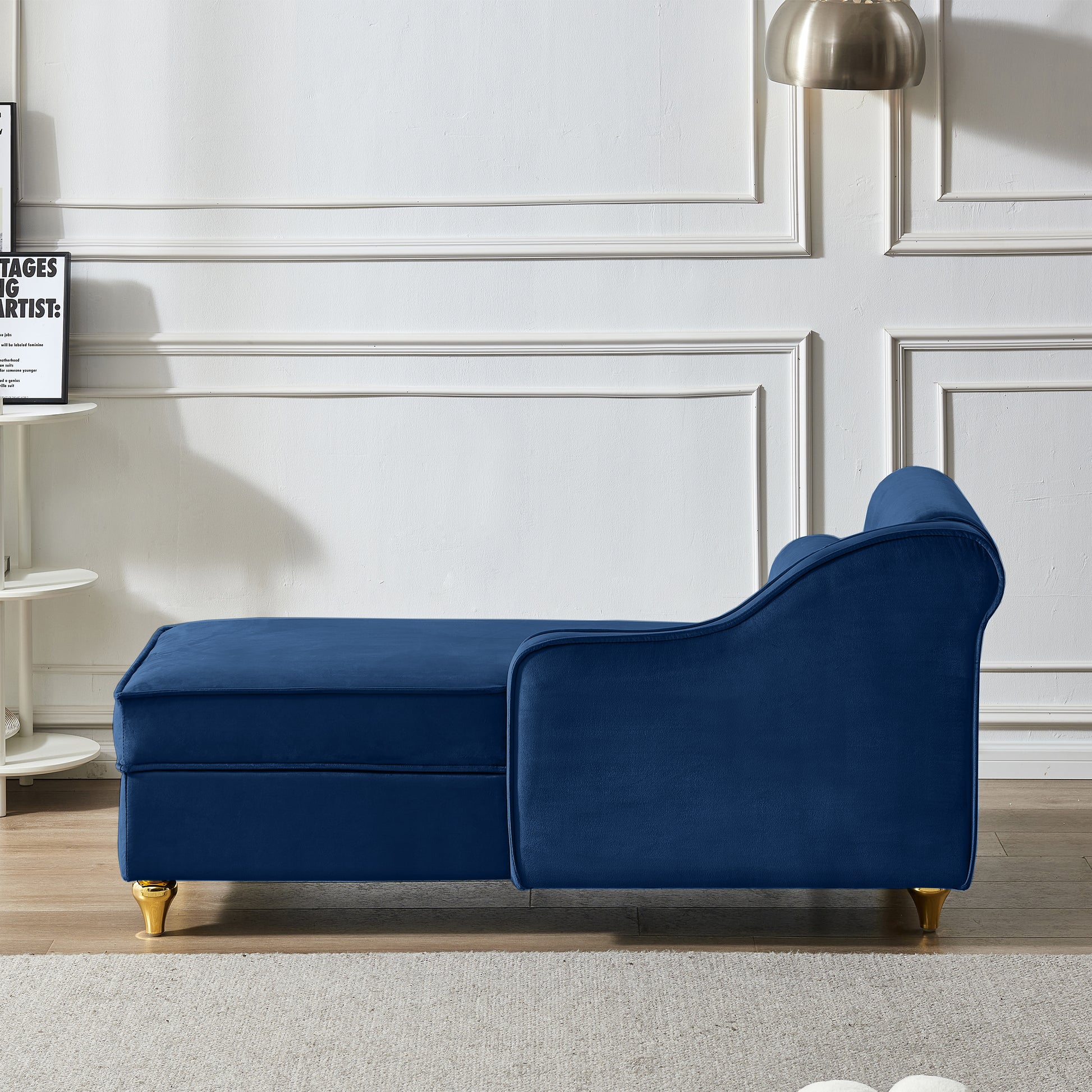 Navy Blue Velvet Chaise Lounge - Storage Sofa Chair