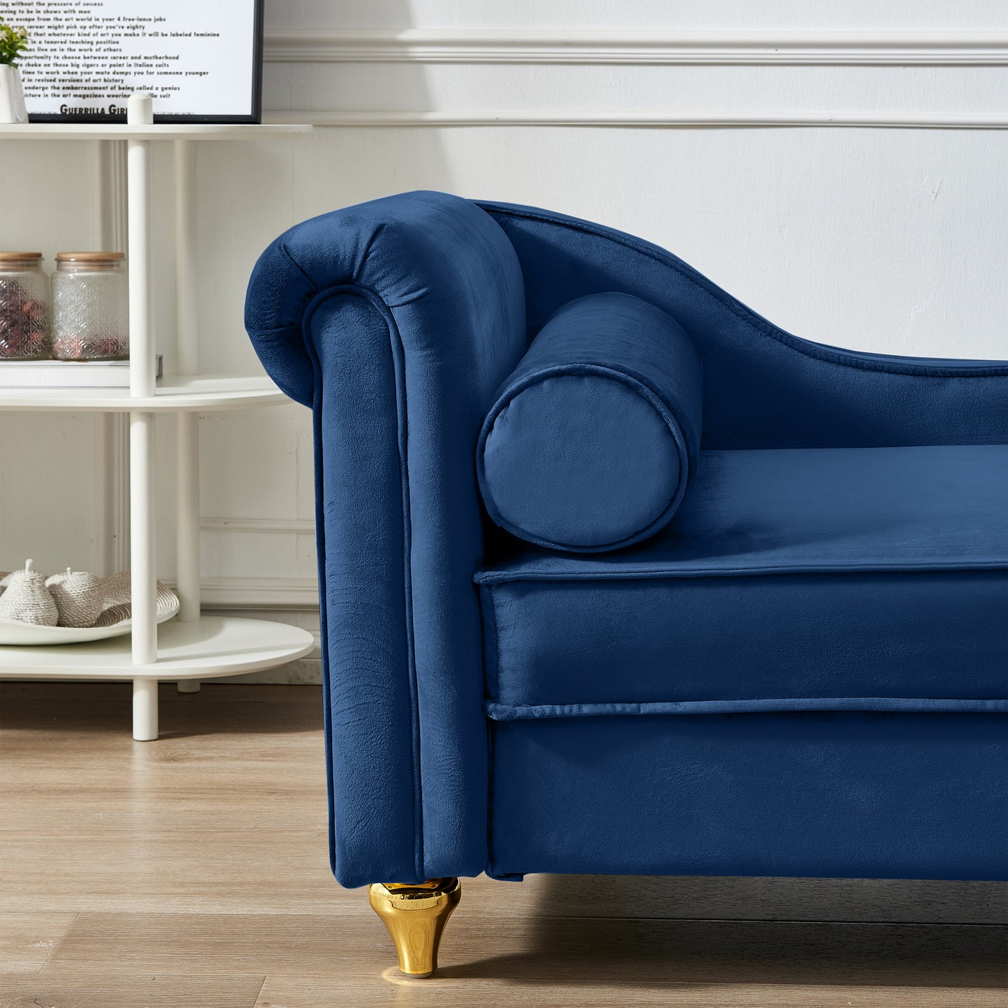 Navy Blue Velvet Chaise Lounge - Storage Sofa Chair