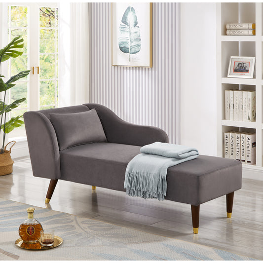 Grey Velvet Chaise Lounge Chair - Comfortable Seat for Living Room
