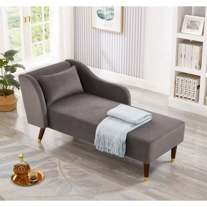 Grey Velvet Chaise Lounge Chair - Comfortable Seat for Living Room