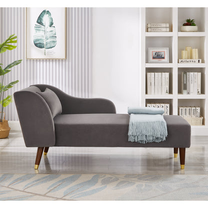 Grey Velvet Chaise Lounge Chair - Comfortable Seat for Living Room