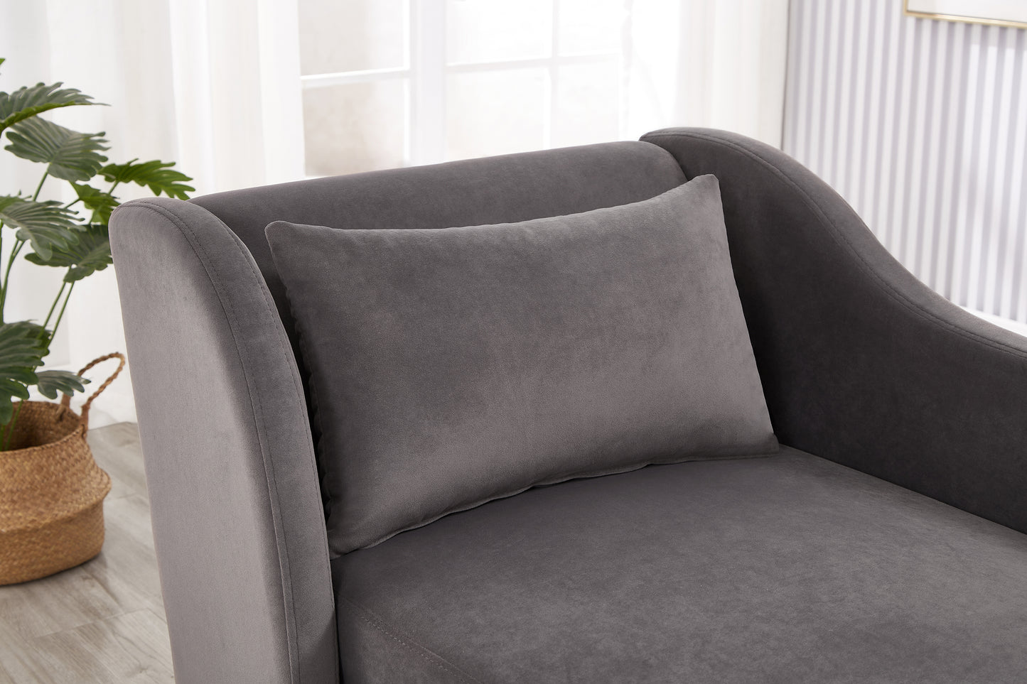 Grey Velvet Chaise Lounge Chair - Comfortable Seat for Living Room