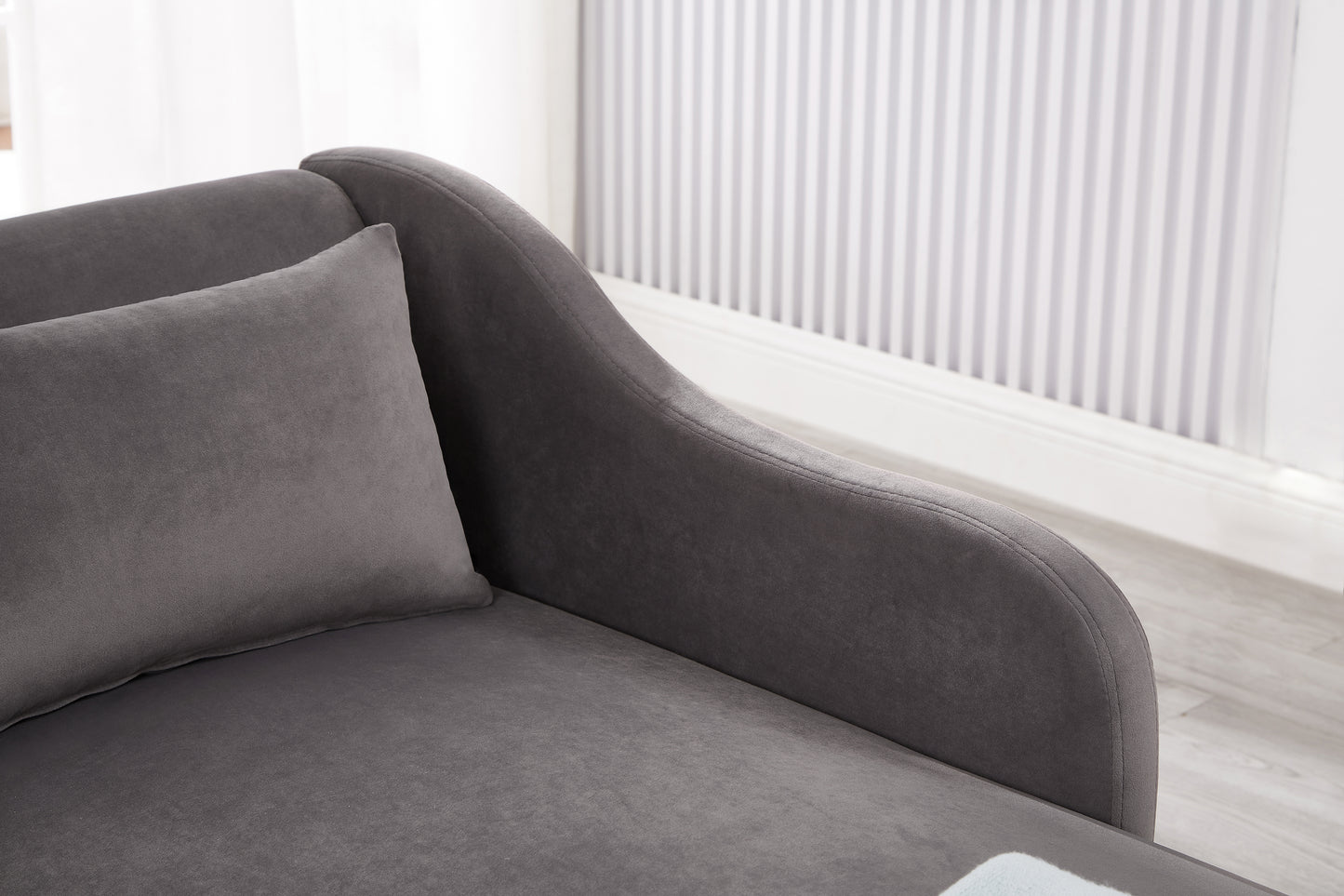 Grey Velvet Chaise Lounge Chair - Comfortable Seat for Living Room