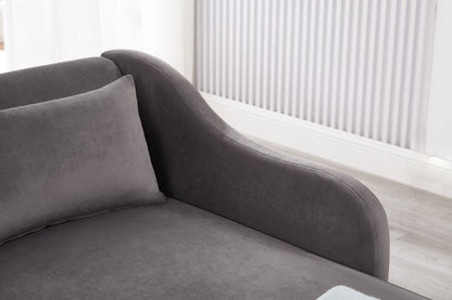 Grey Velvet Chaise Lounge Chair - Comfortable Seat for Living Room