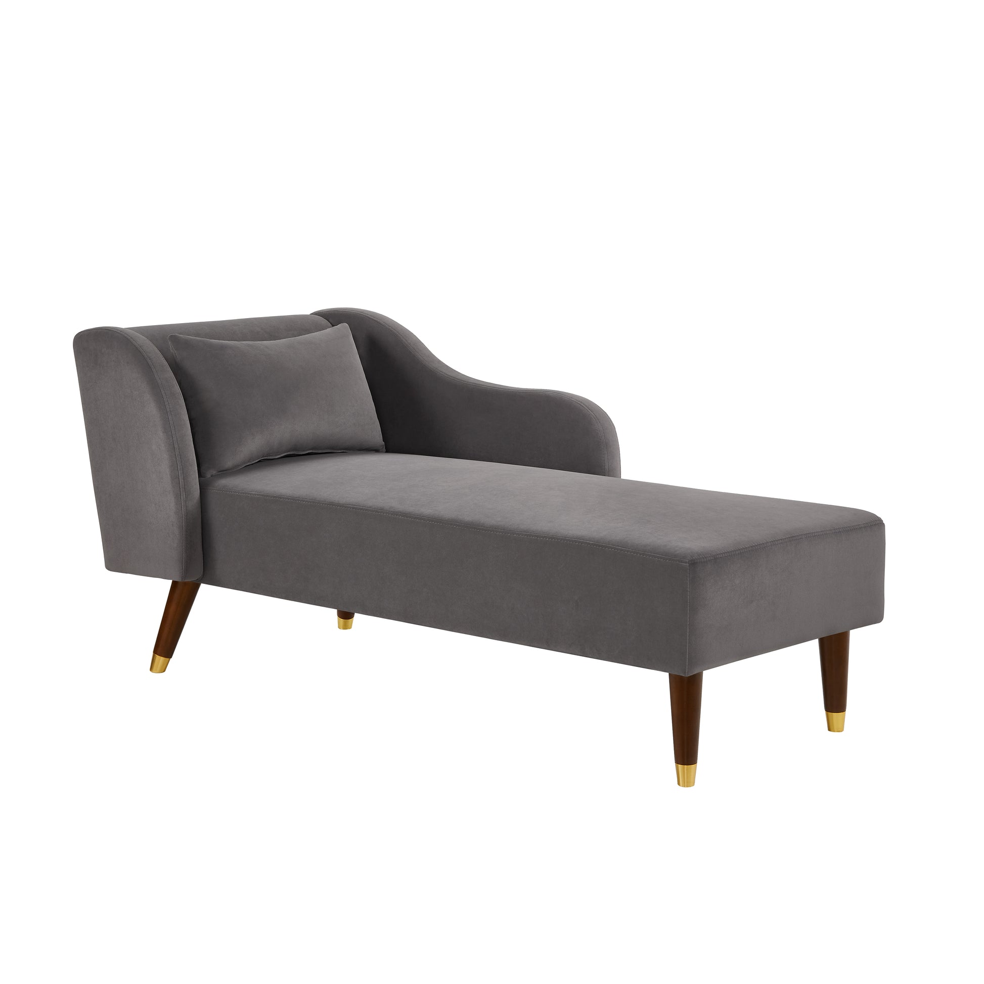 Grey Velvet Chaise Lounge Chair - Comfortable Seat for Living Room