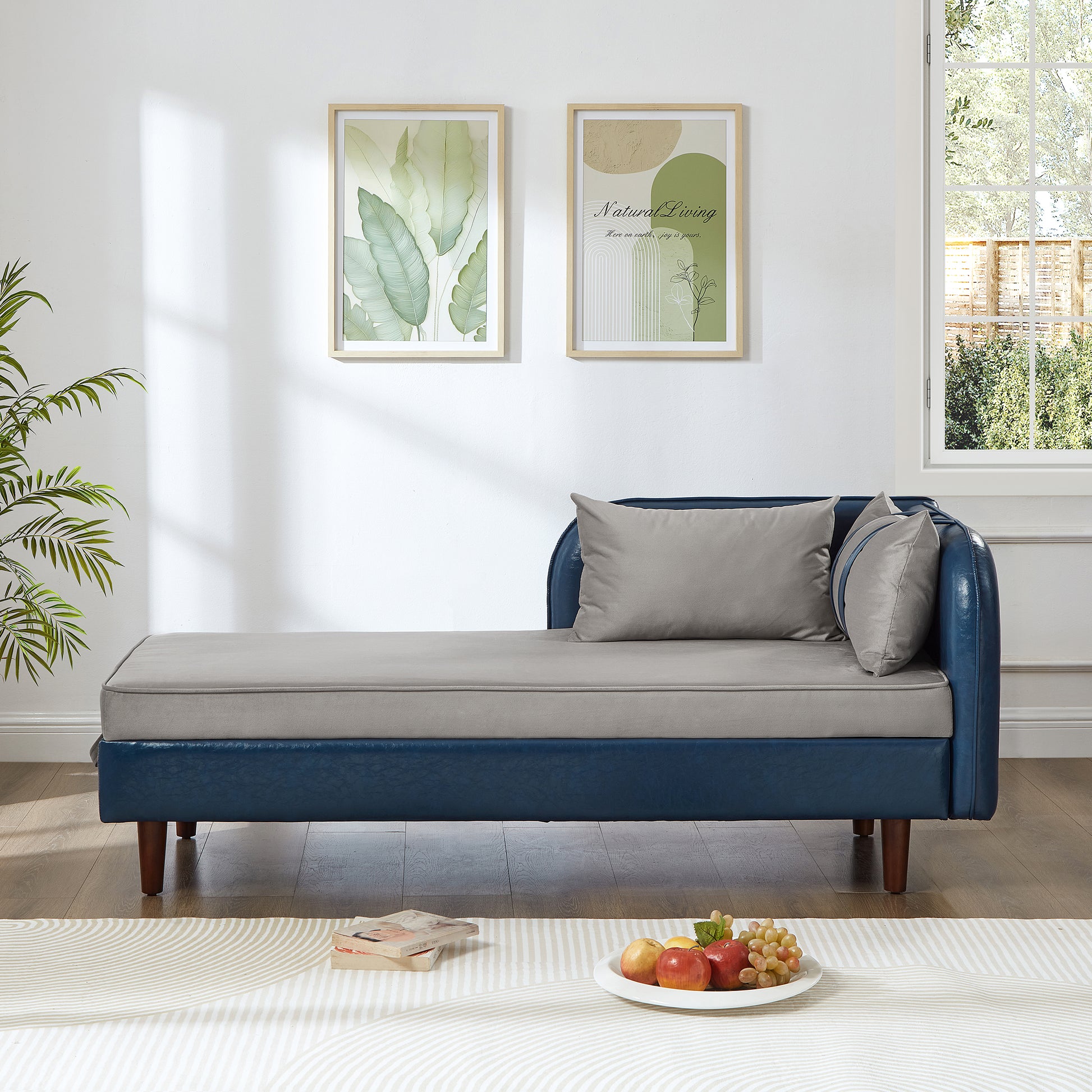 65" Blue Grey Velvet Storage Sofa - One Seat