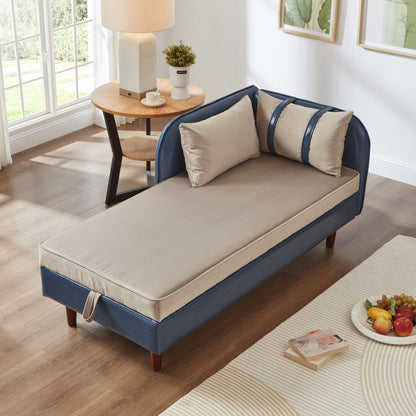 65" Blue Grey Velvet Storage Sofa - One Seat