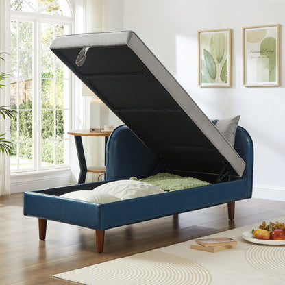 65" Blue Grey Velvet Storage Sofa - One Seat