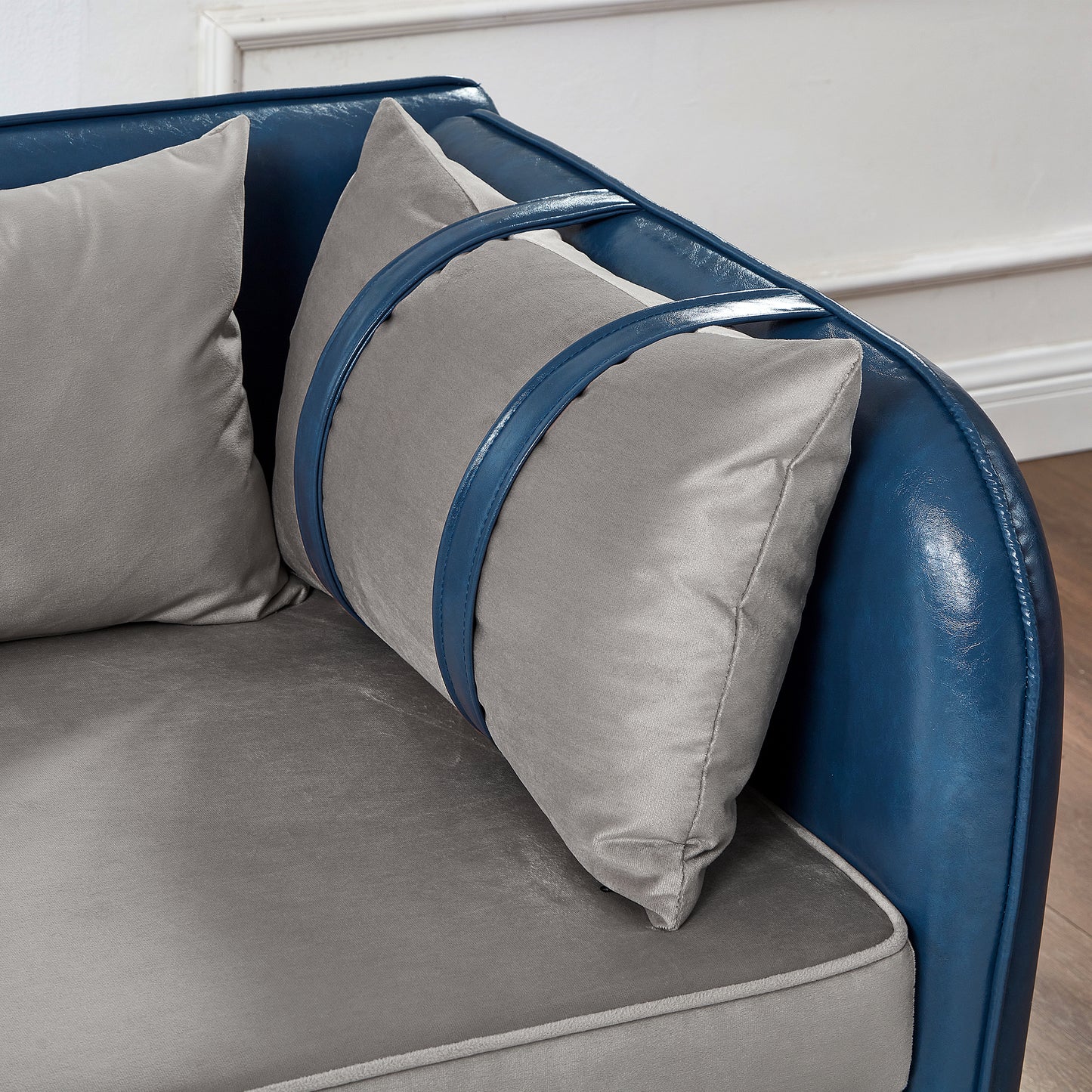 65" Blue Grey Velvet Storage Sofa - One Seat