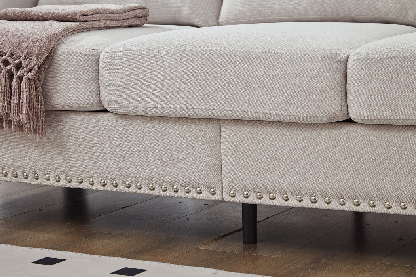 3 Seat Beige Polyester Sofa - 83" Classic Style Sofa for Living Room