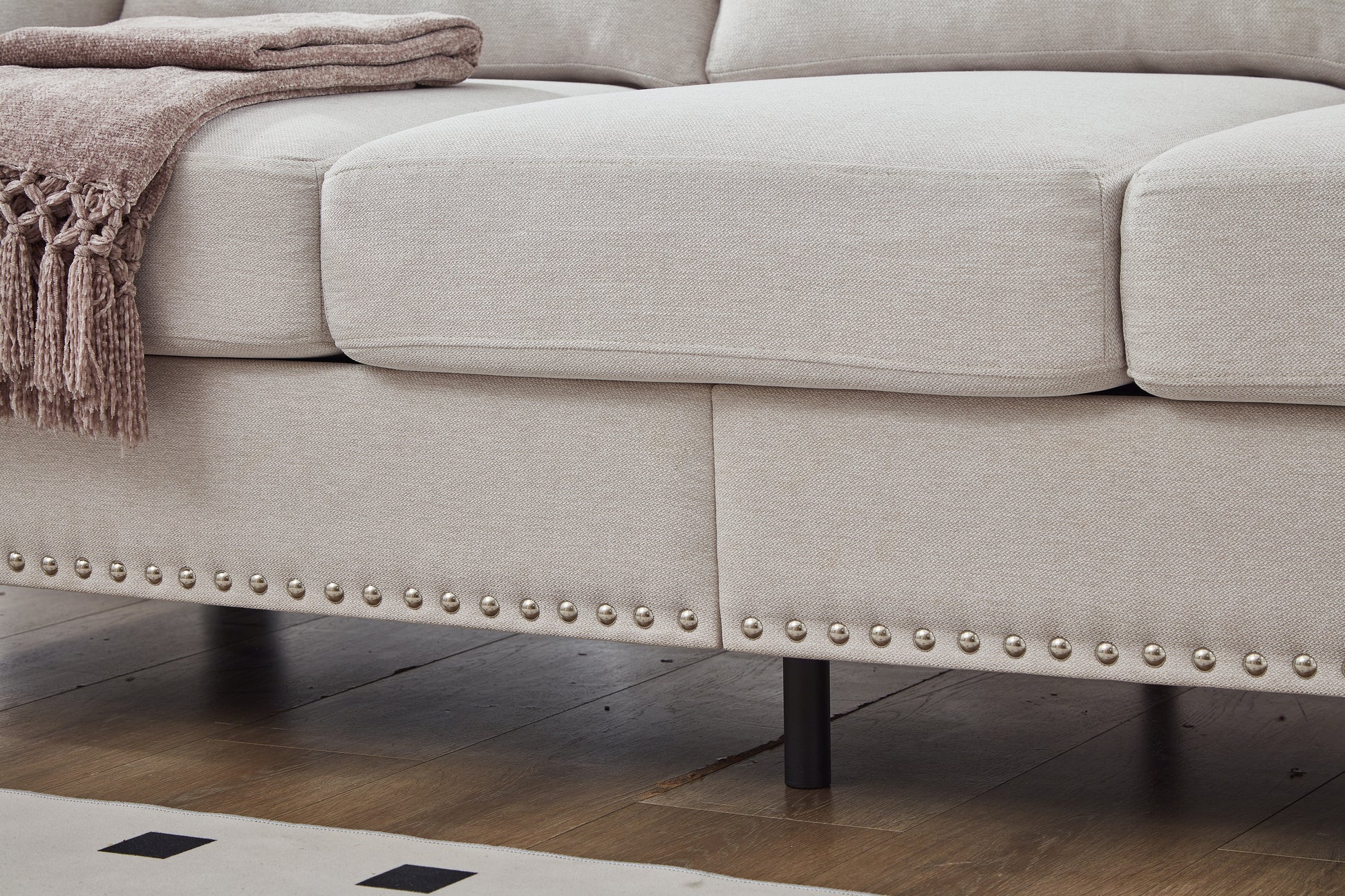 3 Seat Beige Polyester Sofa - 83" Classic Style Sofa for Living Room