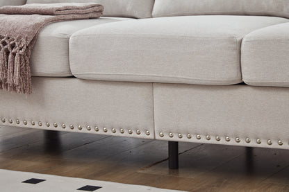 3 Seat Beige Polyester Sofa - 83" Classic Style Sofa for Living Room
