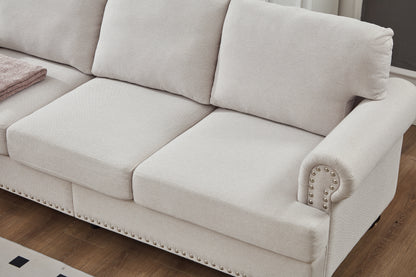 3 Seat Beige Polyester Sofa - 83" Classic Style Sofa for Living Room