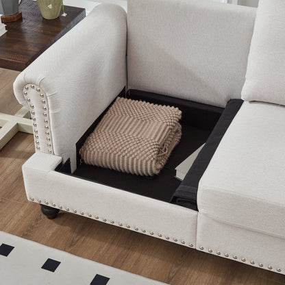 3 Seat Beige Polyester Sofa - 83" Classic Style Sofa for Living Room