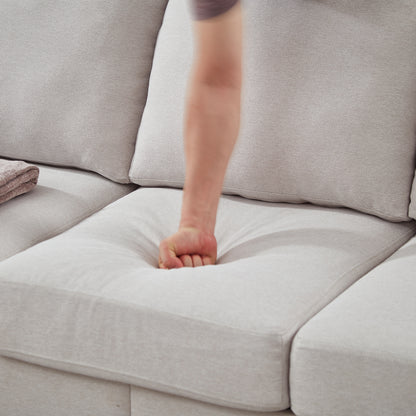 3 Seat Beige Polyester Sofa - 83" Classic Style Sofa for Living Room