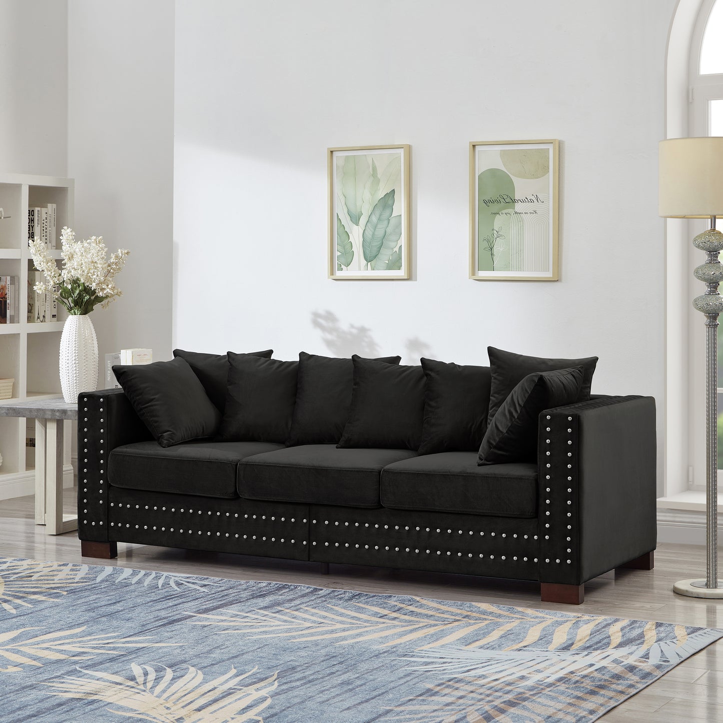 Black Velvet Sofa - 3 Seat Storage Couch
