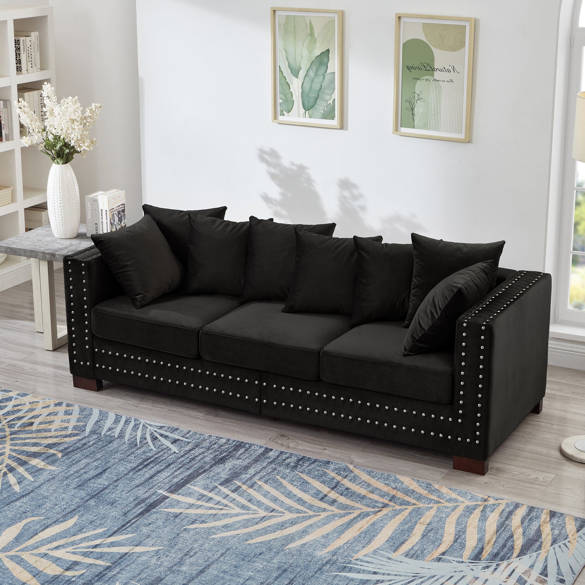 Black Velvet Sofa - 3 Seat Storage Couch
