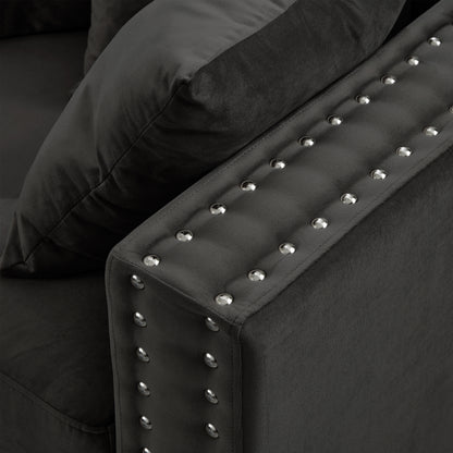 Black Velvet Sofa - 3 Seat Storage Couch