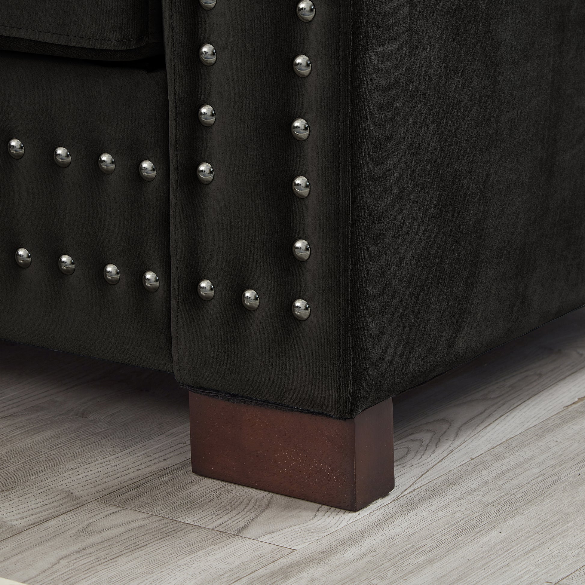 Black Velvet Sofa - 3 Seat Storage Couch