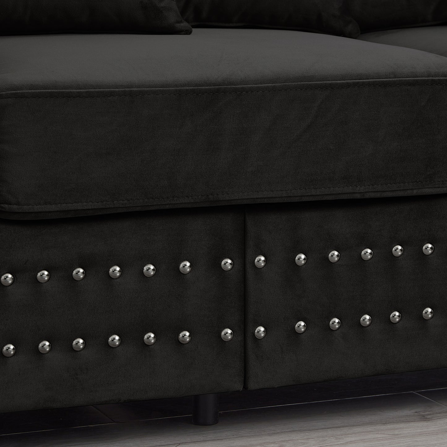 Black Velvet Sofa - 3 Seat Storage Couch