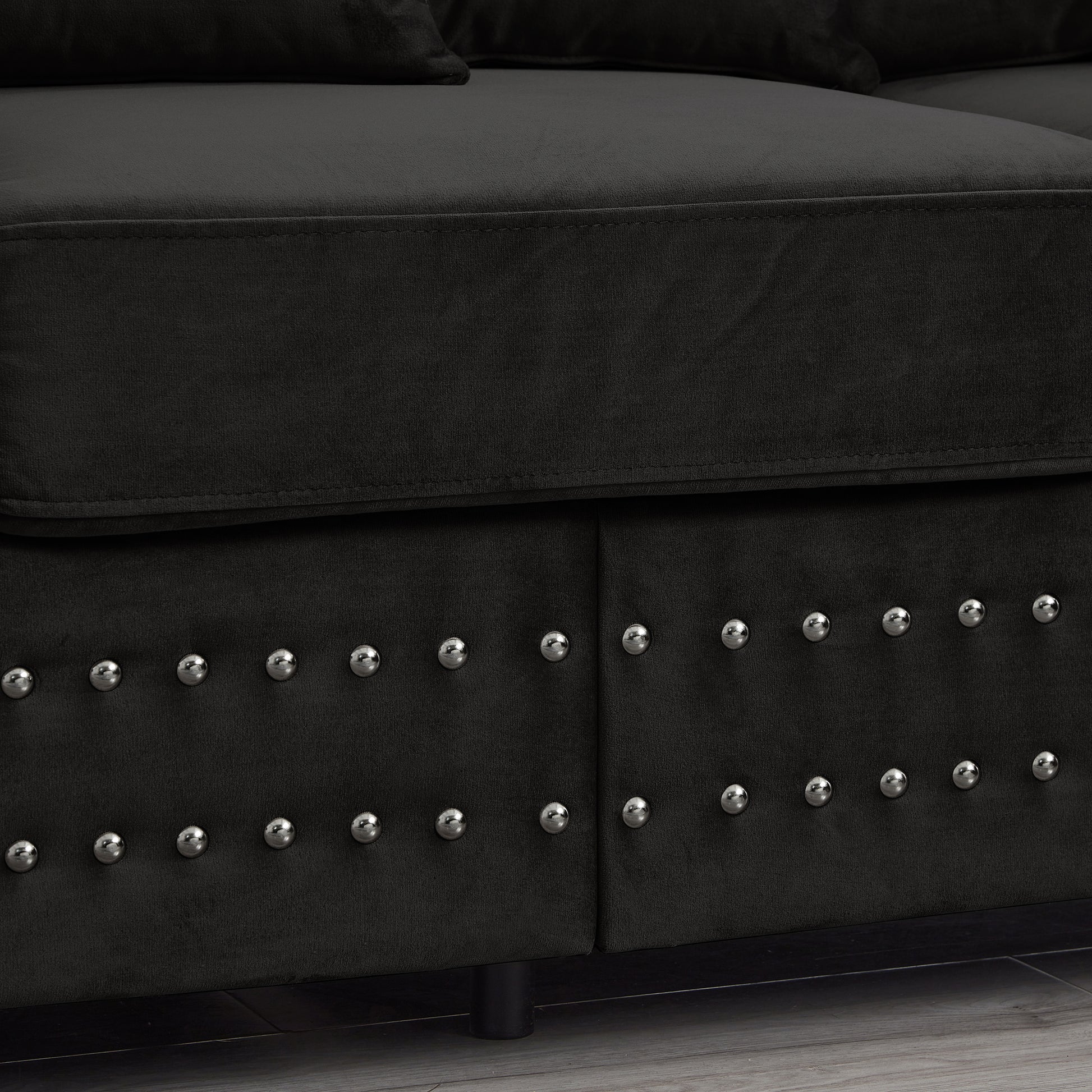 Black Velvet Sofa - 3 Seat Storage Couch