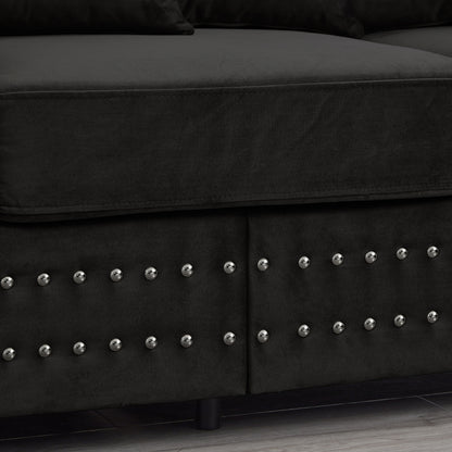 Black Velvet Sofa - 3 Seat Storage Couch