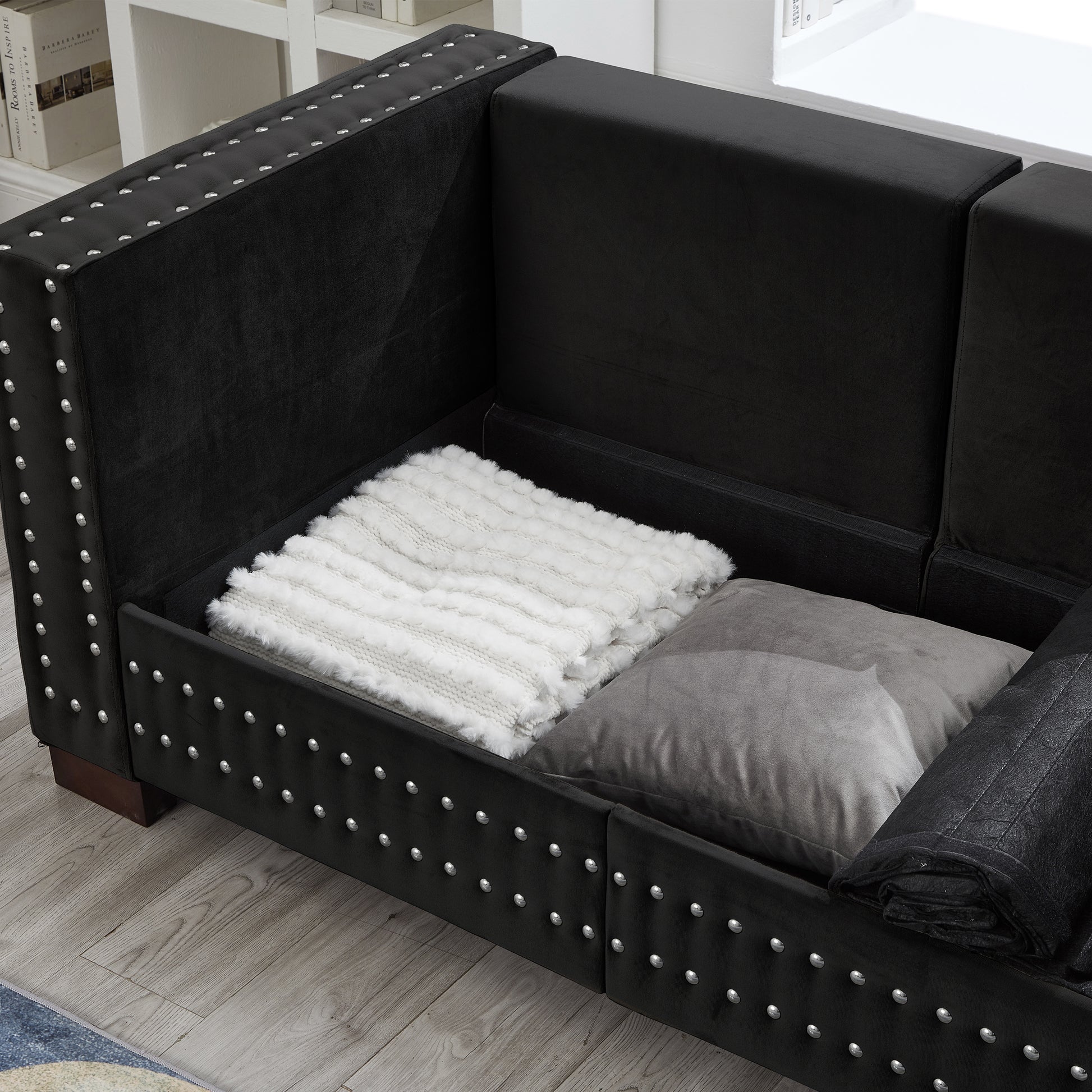 Black Velvet Sofa - 3 Seat Storage Couch