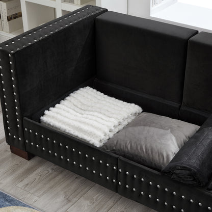 Black Velvet Sofa - 3 Seat Storage Couch